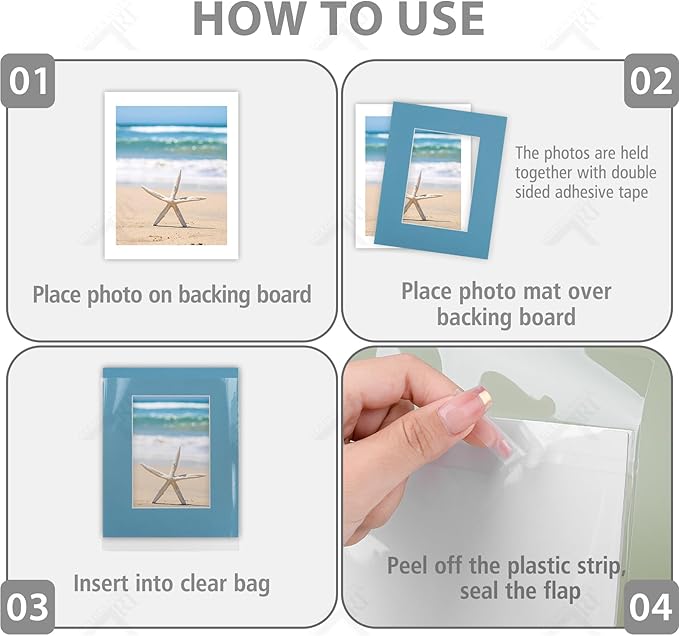 Pack of 25 sets 8x10 MIXED COLORS Picture Mats Mattes Matting for 5x7 Photo + Backing + Bags