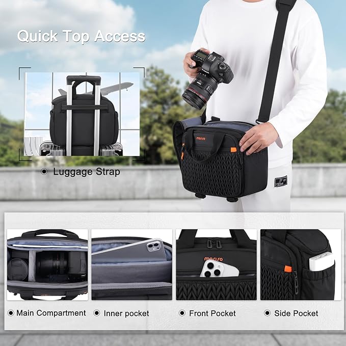 MOSISO Camera Bag for Photographers, Photography Shoulder Bag for DSLR/SLR/Mirrorless Cameras, Wheat Ear Quilted Padded Camera Case with Rain Cover & Bottom Tripod Holder for Canon/Nikon/Sony, Black