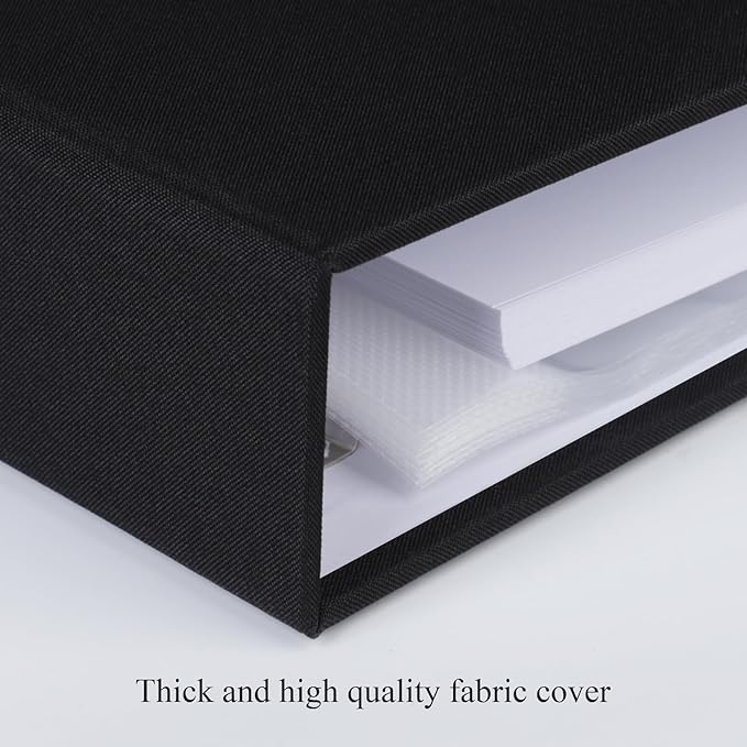 12x12 Inch Large 3 Ring DIY Scrapbook Photo Album Journal with 30 Plastic Sleeves 60 Pages and Fabric Cover for Baby Travel Wedding Anniversary kids Adventure (Black Cover/White Pages)