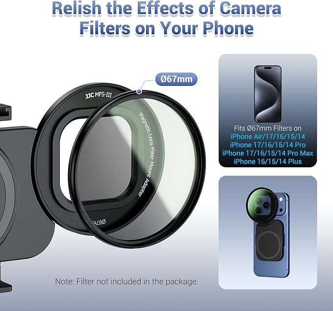 Upgraded 67mm Phone Lens Filter Adapter Mount for iPhone 17 16 15 14 Pro Pro Max Plus Air, Double-Sided Magnetic Phone Lens Filter Ring with 1/4-20" & Cold Shoe Pull-Out to fit 17 Pro Max (No Filters