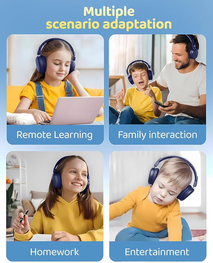 Kids Bluetooth Headphones, Over-Ear Wireless Headphones with Microphone, Safe-Volume 85dBA, Bluetooth 5.4, Foldable Lightweight and Comfortable, 50H Playtime, USB-C Charging, Blue