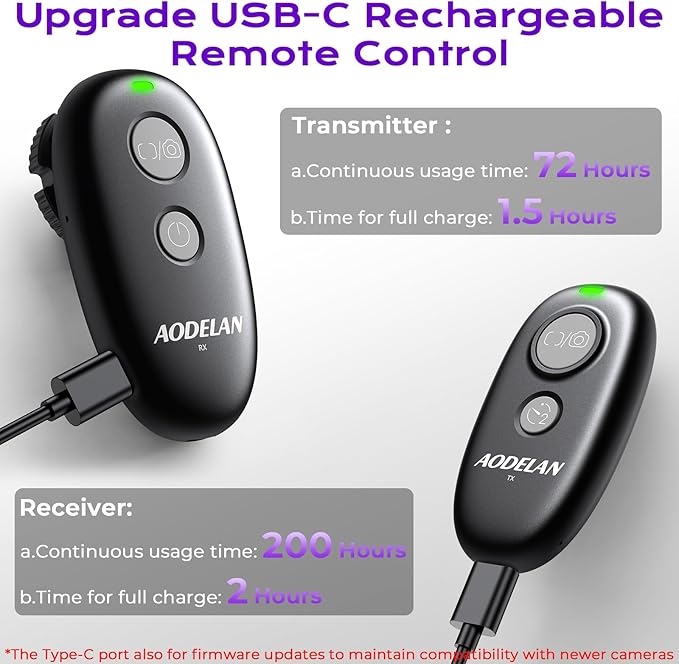 for Nikon Camera Rechargeable Remote Shutter Release - AODELAN Wireless & Wired Remote Control for Nikon Z8, Z9, Z7 II, Z5, D780, D6, Z6, Df, Z6 II, Z7, P950, Z fc, Z6 III; Replace MC-DC2 and MC-30