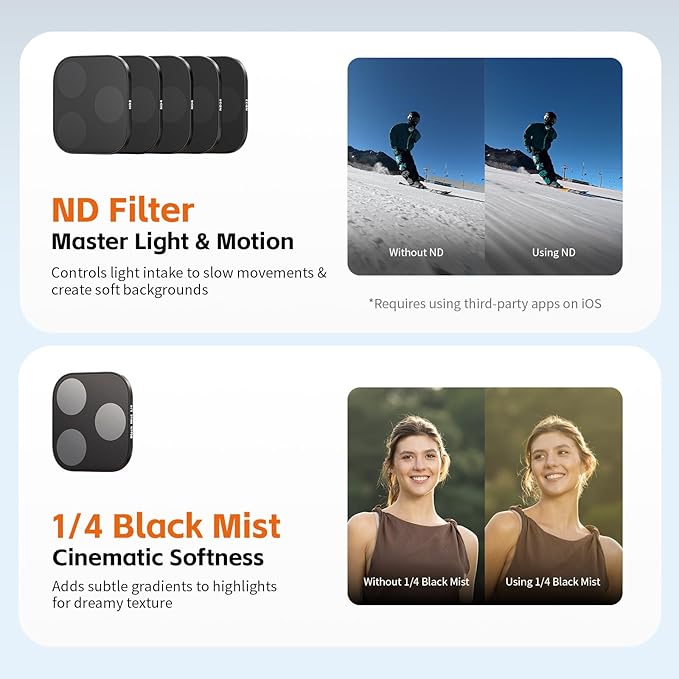 SmallRig Square ND & Black Mist Filter Kit for iPhone 17 Pro, Magnetic Lens Filters with Base Mount, Black Mist Diffusion 1/4 Filter/ND2/ND4/ ND8/ND16/ND32, 6 Pack, Silver - 6074