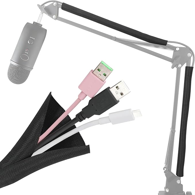 Wire Sleeves for Cables -Mic Boom Arm Cables Sleeve, Tidy up the Wire Harness, Versatile, Flexible and Easy to Install by YOUSHARES (2PCS)