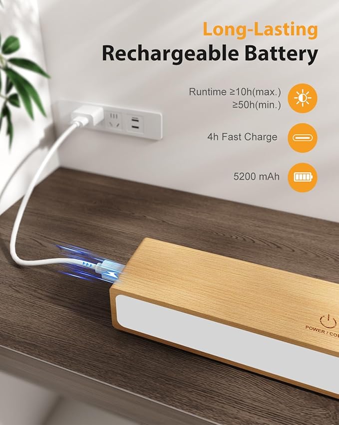 Rechargeable Wood Wall Lights (2 Pack) with Remote & Touch, 5200mAh Battery Operated Wall Sconce with 3 Color Temperatures & RGB. Magnetic, Stick-On, Dimmable Wall Reading Lamp for Bedroom, Picture