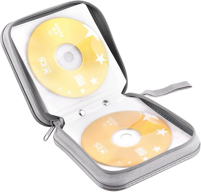Bivisen CD Case, DVD Case Wallet Holder Binder 48 Capacity CD/DVD Cases Storage Holder Binder Organizer Wallet Book for Car Home Travel (Silver)