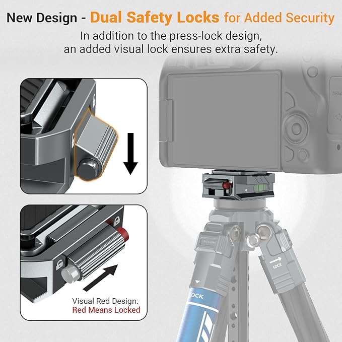 Leaplumin Camera Quick Release Plate Kit with Double Secure Safety Lock，Aluminium Quick Release Plate Arca QR Clamp with Quick Switch Auto Lock Design，Arca Type Quick Release Plate Kit with Leveler