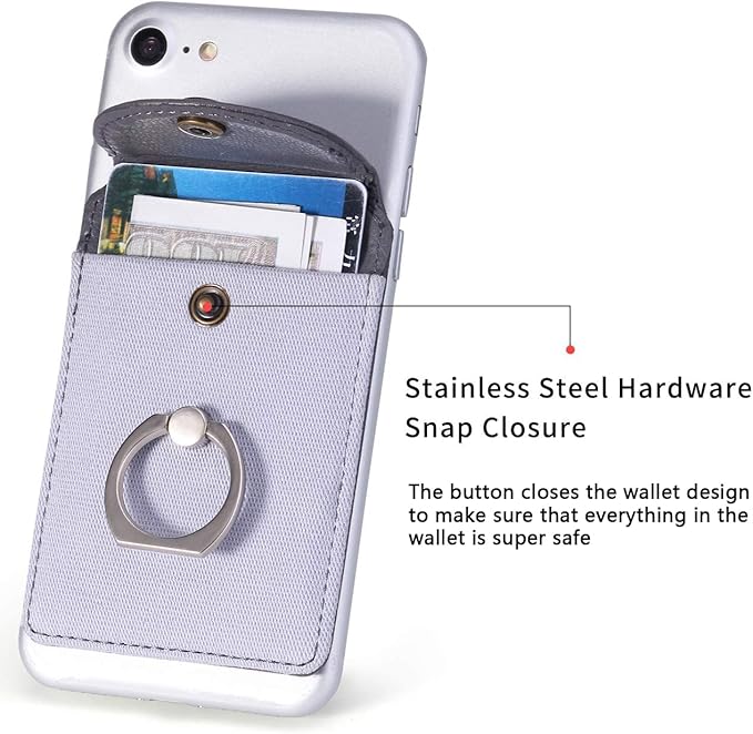 Credit Card Holder for Back of Phone with Ring Stand Stick on Phone Wallet,Ultra-Slim Self Adhesive,RFID Blocking Ring Pocket Wallet Stick on Most Smartphones(Finger Ring Gray)