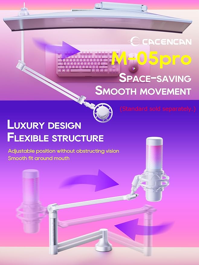Mic Stand Adapter for 3/8" HyperX QuadCast Boom Armr(white)