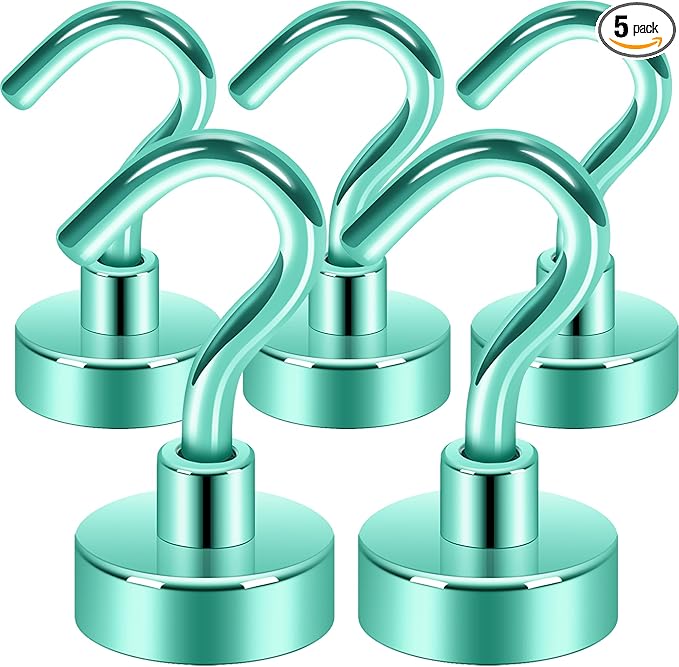 Neosmuk Magnetic Hooks, Cruise Ship Essentials, 30lb+ Heavy Duty Magnetic Hooks for Cruise Cabins, Refrigerator, Grill, Hanging, and Travel | Extra Strong Must-Haves Magnet Hook,Green,5 Pack