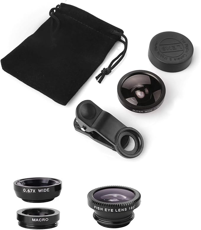 Phone Lens,by Ailun,3 in 1 Clip on 180 Degree Fish Eye Lens+0.65X Wide Angle+10X Macro Lens,Universal HD Camera Lens Kit for Mobile Phone,Cellphone,Smart Phone
