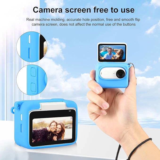 PULUZ Camera Silicone Protective Case for Insta360 GO 3 Camera Charging Case,Soft Silicone Protective Cover with Lens Cap and Anti-Loss Lanyard as Accessories for Insta360 GO 3(Blue)