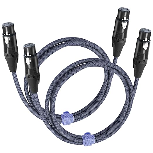 6Feet 3Pin Female to Female Balance Audio Cable,3-Pin Mic Patch Cables,XLR Female to Female DMX Cable Patch Cords for Audio and Sound Equipments-2Pack