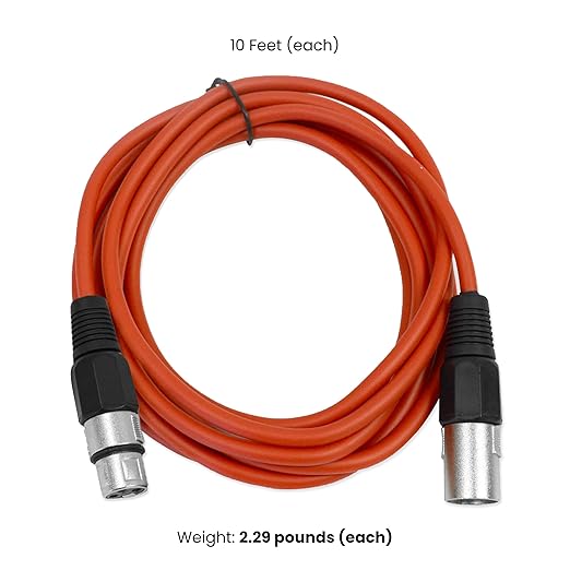 Seismic Audio SAXLX-10BGORYP - 6 Pack of Multiple Colors 10 Foot XLR Patch Cables XLR Male to Female Patch Cords