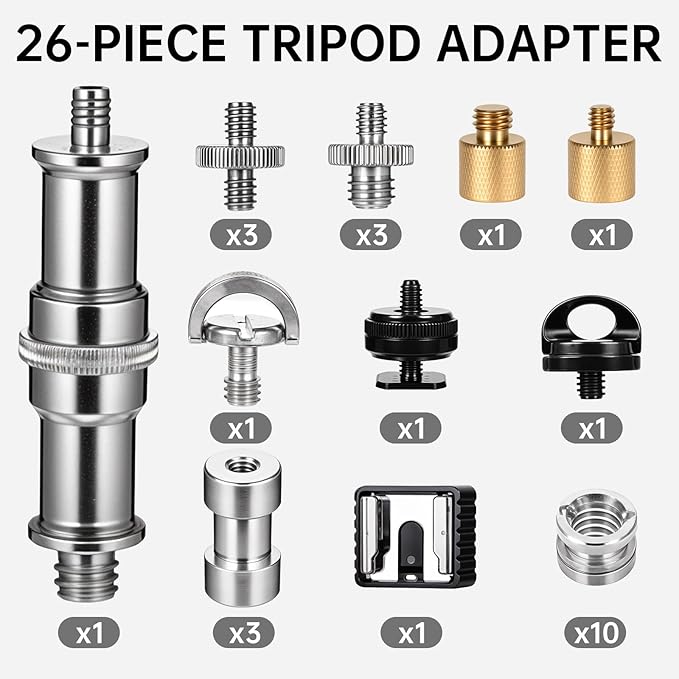 Camera Tripod Adapter 26 Packs Camera Screws Mount Set Tripod Mount Adapter Set 1/4 to 1/4 Tripod Screw 1/4 to 3/8 Camera Mount Adapter Hot Shoe Adapter for Tripod Monopod Ballhead Quick Release Plate