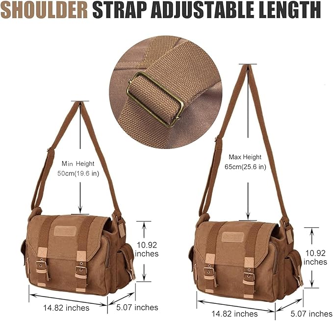 Cwatcun Camera Case Canvas Shoulder Bag with detachable insert Case Shockproof Camera Messenger Bag for Canon Sony Nikon DSLR/SLR, Mirrorless Camera Bag with Tripod Holder for Men Women (Color:Brown)