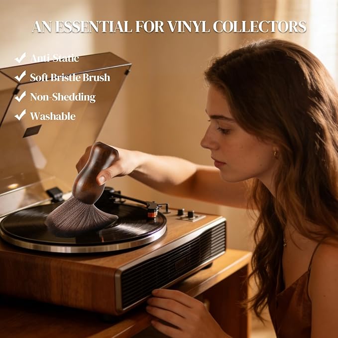 Vinyl Record Cleaning Brush - Anti Static Dust Wooden Vinyl Cleaner Brush - Record Player Accessories