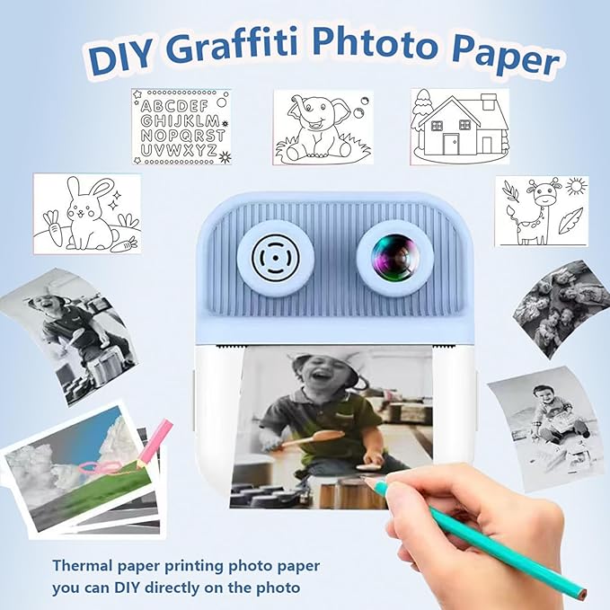 Dual-Lens Instant Print Camera for Kids, 48MP Thermal Instant Printing Camera with 2.4 Inch IPS Screen for Toddler, Boys Girls Christmas Birthday Gifts Photo Printer with 64GB SD Card (Blue)