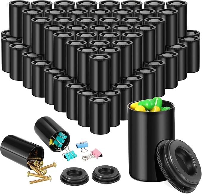 JOVITEC 200 Pcs Plastic Film Canister Holder 35 mm Empty Camera Reel Containers Storage Containers Case with Lids for Small Accessories Fish Hook Film Beads (Black)