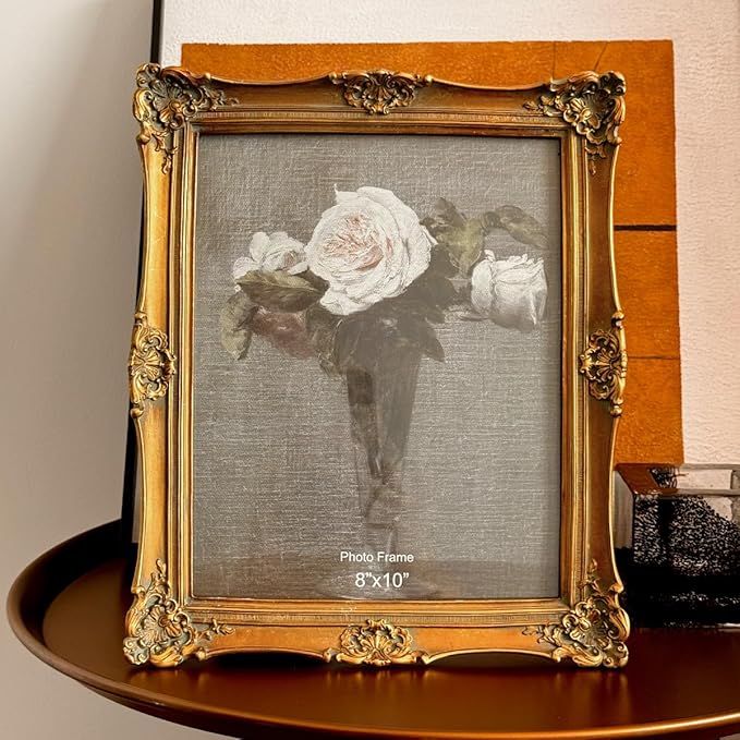 CISOO 8x10 Vintage Picture Frame, Antique Ornate Bronze Gold Photo Frame, for Table Top and Wall Display, Decorative Floral Design Retro Home Decor, Photo Gallery Art