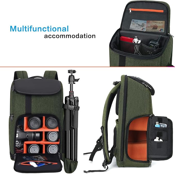 MOSISO Camera Backpack, DSLR/SLR/Mirrorless Large Men/Women Photography Camera Bag Case with 17.3 inch Laptop Compartment&Tripod Holder&Rain Cover Compatible with Canon/Nikon/Fuji/Laptop, Olive Green
