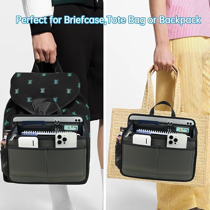 Small Rugged Organizer Insert for Briefcase Tote Shoulder Messenger Bag-19 Pockets,Durable Padded Nylon,Handle-Pink