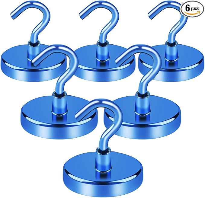 LOVIMAG Cruise Ship Essentials, 120Lbs Cruise Door Magnets, Blue Cruise Magnetic Hooks, Magnetic Hooks Heavy Duty for Hanging Celling, Grill, Refrigerator Kitchen-6 Pack