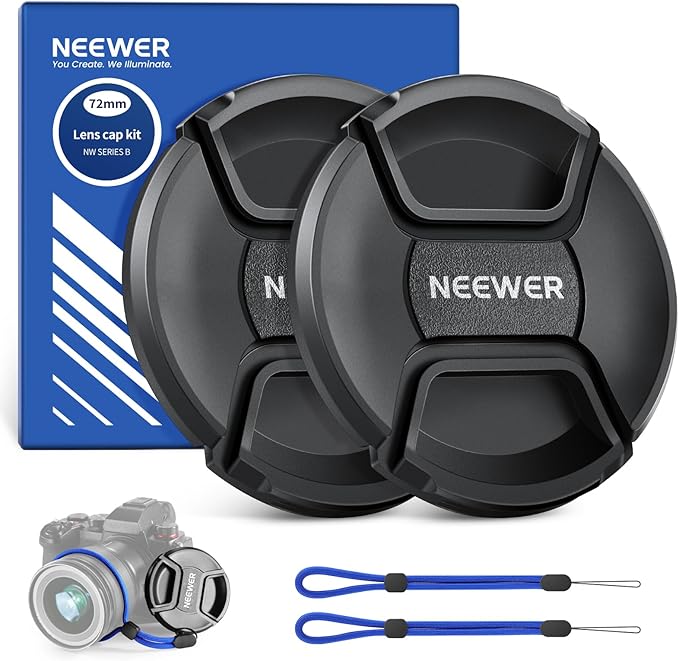 Neewer 72mm Lens Cap Kit (2 Pack), Lens Cover with Anti Loss Strap and Cleaning Cloth, Compatible with Canon Nikon Sony Fujifilm Panasonic Camera Lens of 72mm Diameter