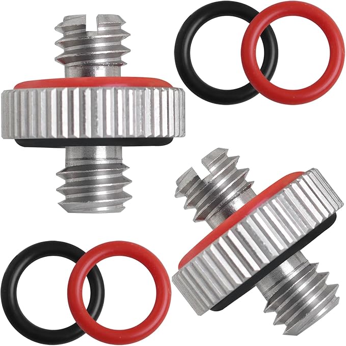2PCS 1/4 Male to 1/4 Male Threaded Tripod Screw Adapter Conversion Screw with Rubber Grip and Groove Stainless Steel Silver for DSLR Monopods