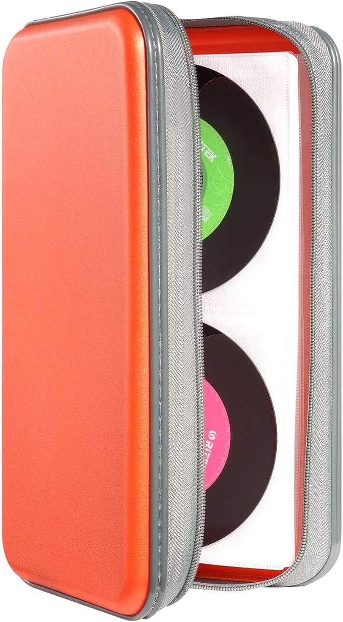 UENTIP 96 Capacity CD Case,Portable DVD Hard Plastic Case Holder CD Organizer Wallet Protective DVD Storage (96, Orange)
