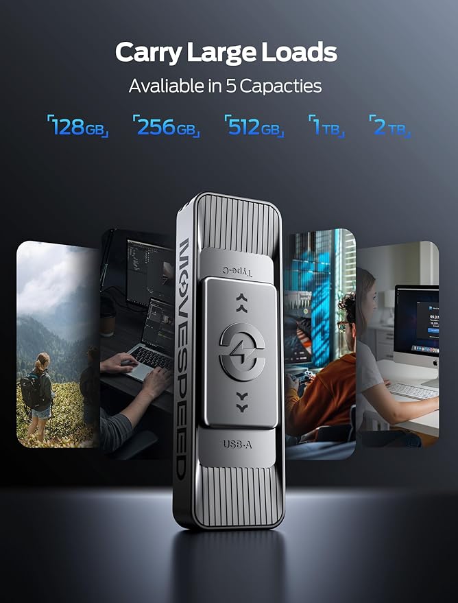 MOVE SPEED 2TB Solid State Drives with Dual Ports & Push-Pull Design 560MB/s Read Speed, Type C + USB 3.2 Drive Portable ssd for iPhone 15/16/Android/Mac