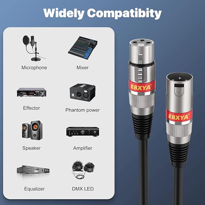 EBXYA XLR Cable 20ft 4 Pack - Mic Cables Balanced DMX Cable Male to Female Suitable for Microphones, Radio Station, Stage Lighting