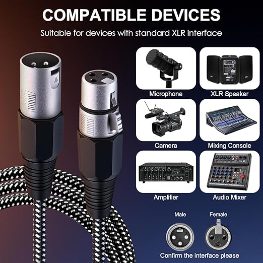 XLR Cable 20 FT, Microphone Cable 3 Pin Nylong Braided Balanced XLR Male to Female Heavy Duty Mic Patch Cords (Pure Copper Conductors)