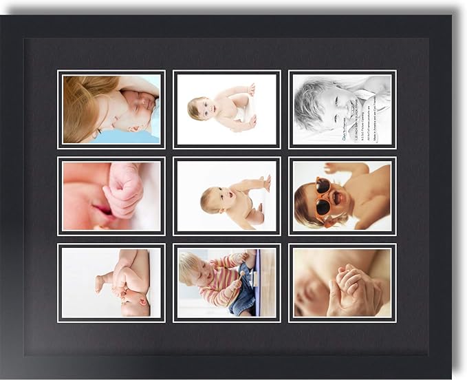 Art to Frames Double-Multimat-1045-89/89-FRBW26079 Collage Photo Frame Double Mat with 9-3.5x5 Openings and Satin Black Frame