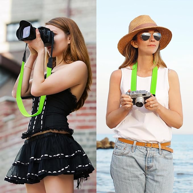 Neck Strap Silicone Camera Straps - Padded Camera Strap, 1.5" Wide Adjustable Nylon Shoulder Strap - Compatible with Canon, Nikon, Sony, and More DSLR and Mirrorless Cameras (Fluorescent Green)