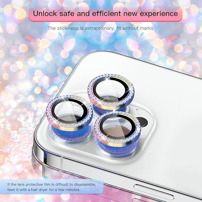 Camera Lens Protector Bling Compatible for iPhone 16 Pro/iPhone 16 Pro Max,9H Tempered Glass Camera Cover Screen Protector,HD Clear,Aluminum Alloy Ring Decoration (Diamond Color)