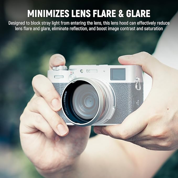 NEEWER Round Lens Hood for X100V/X100VI, Prevents Flare & Reflection, Not Compatible with Traditional Round Filters, Silver, CA085