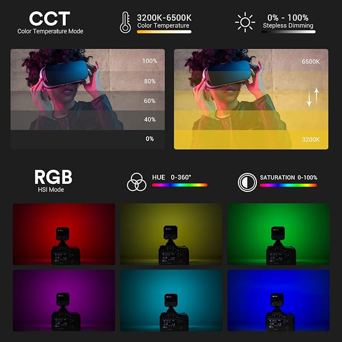 Godox LED6R RGB Video Light,360° Full Color LED Camera Light,HSI Adjustable 36000 Colors,CCT Bicolor 3200K～6500K,CRI 95,13 Scene Modes,Portable Photography Lighting Support Magnetic Attraction