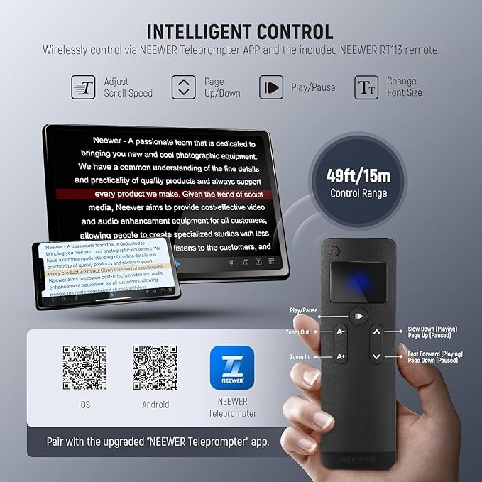 Neewer Teleprompter with Arca Type Camera Mount, Cold Shoes, RT113 Remote Teleprompter App, Online Teaching/Vlogger/Live Streaming Prompter for iPad Tablet, Assembly Free, X12II