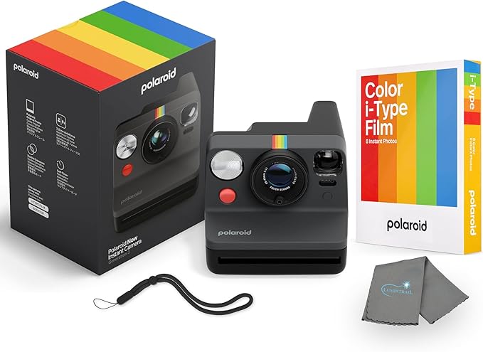 Polaroid Now 3rd Generation i-Type Instant Camera + 8 i-Type Color Film Bundle, Black, Polaroid Camera Bundle with a Lumintrail Lens Cleaning Cloth
