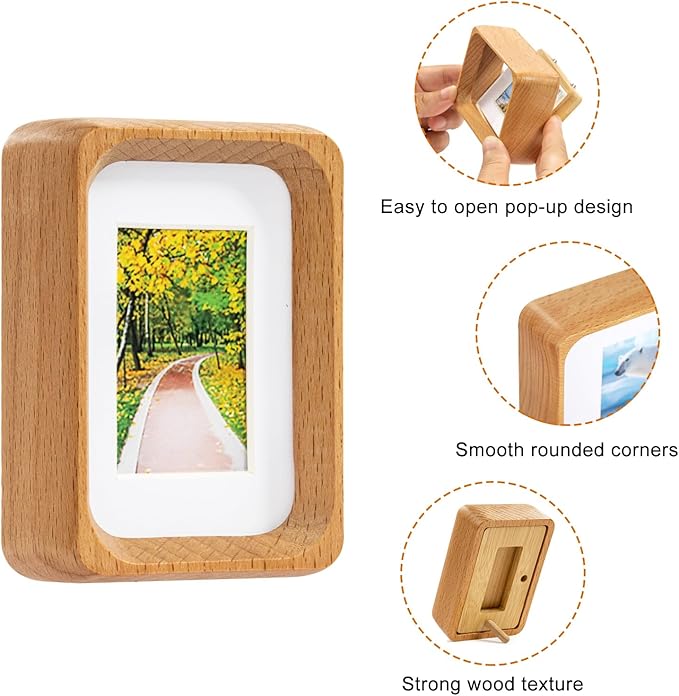 TEYCLZORE 3 inch Wood Small Picture Frames, Natural Beech Wooden Photo Frame, Desktop Cute Mini Small Photo Frame with Mat, Displays 1.2x2 Picture with Mat or 2x3 Without Mat for Tabletop Display