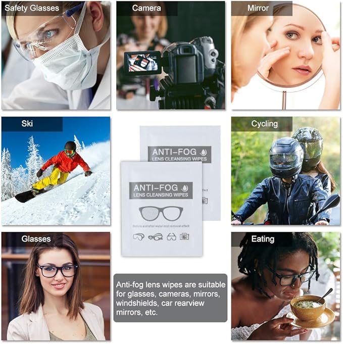 Alibeiss Anti-Fog Lens Wipes Pre-Moistened Anti-Fog Wipes,6" X 5",for Eye Glasses (200 Pack)