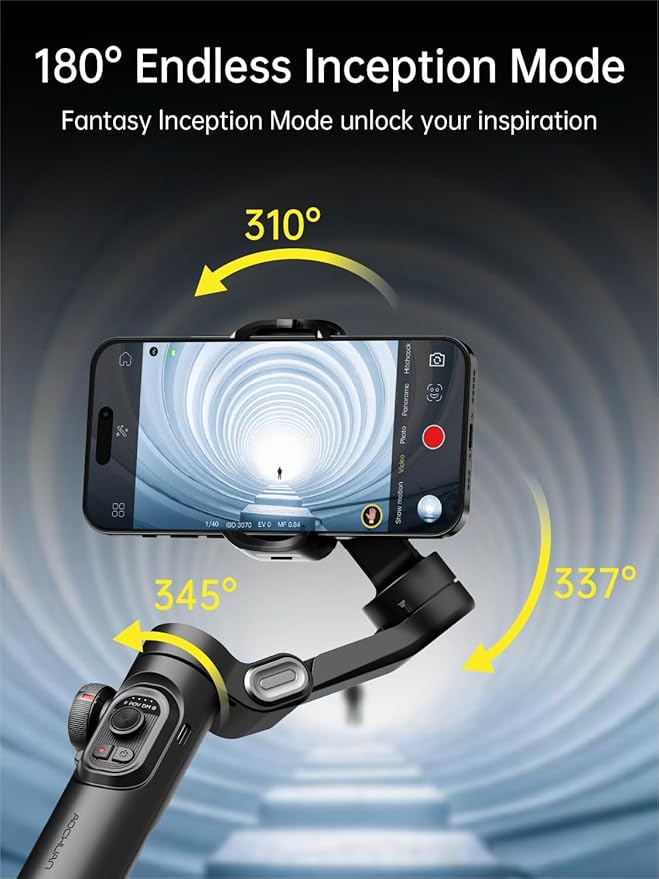 Phone Gimbal Stabilizer 3-Axis Smartphone Foldable Handheld Gimbal for iPhone, Portable Hard Case for Camera, Lens & 3-Axis Gimbal, EVA Protective Storage Bag w/Hand Strap, Smart XE & B30