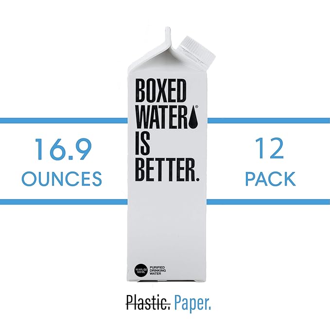 Boxed Water 16.9 oz. (12 Pack) – Purified Drinking Water in Plant-Based Cartons – BPA-Free, Refillable, Reusable – More Sustainable than Premium Plastic Bottled Water