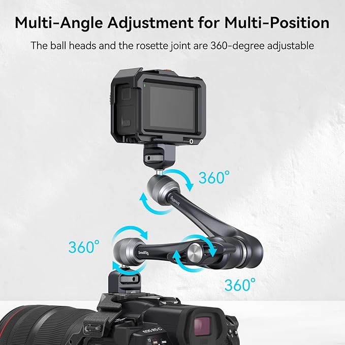 SMALLRIG Rosette Magic Arm 11 Inch with Ball Head, 1/4"-20 Screws, and Anti-Twist Pins, for Cameras/iPads/Monitors/LED Lights/Smartphones/Action Cameras, Max Load Capacity 3kg (Pack of 2)