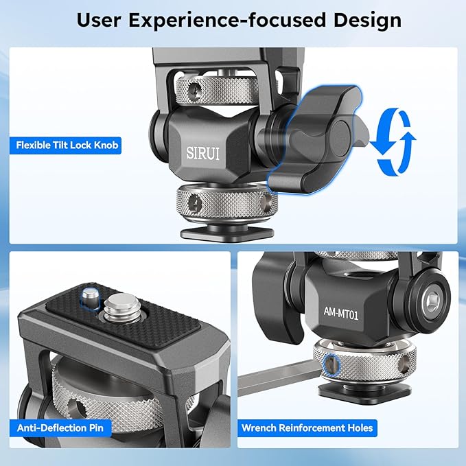 Sirui Camera Monitor Mount with Cold Shoe Base, 360°Swivel and 180°Tilt Adjustable Field Monitor Holder for 5" and 7" Monitor, Adjustable Tension, AM-MT01