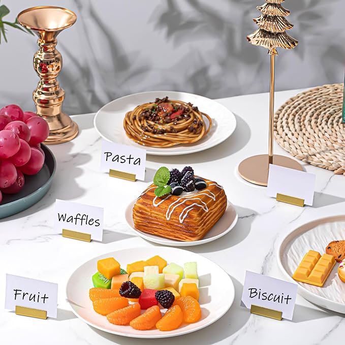 24 Pcs Small Table Number Holders Metal Place Card Holder Vintage Mini Table Number Name Card Display Stand for Wedding Memo Reception Photo Picture Party Restaurant, 1.4 x 1.3 x 1 Inch (Gold)