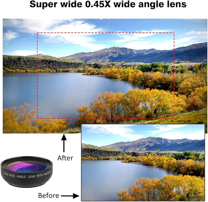 Mcoplus Cell Phone Camera Lens 2 in 1 Clip-on Lens Kit 37mm 0.45X 49UV Super Wide Angle & Macro Phone Camera Lens for iPhone and Android Smartphones Cell Phones