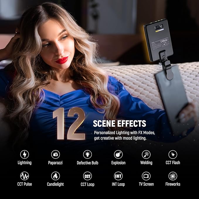 NEEWER BASICS VL67B Phone Selfie Light for iPhone with APP Control, Bi Color 2000mAh Clip On Fill Light for Vlogging Recording Live Streaming, Computer/Laptop/Webcam/Monitor Video Conference Lighting