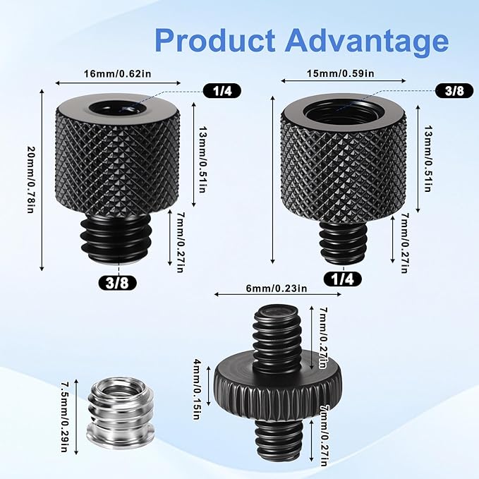 Tripod Screw Adapter, 6 Pcs Aluminum Alloy 1/4 to 3/8 & 3/8 to 1/4 Camera Tripod Adapter Gewinde Stativ Adapters Schrauben Male toFemale Screw for Camera, Mount, Monitor